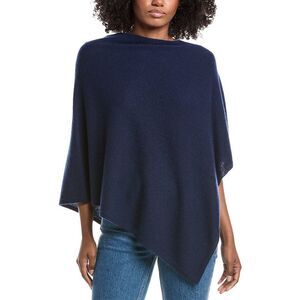Forte Cashmere Contrast Trim Cashmere Poncho, Blue